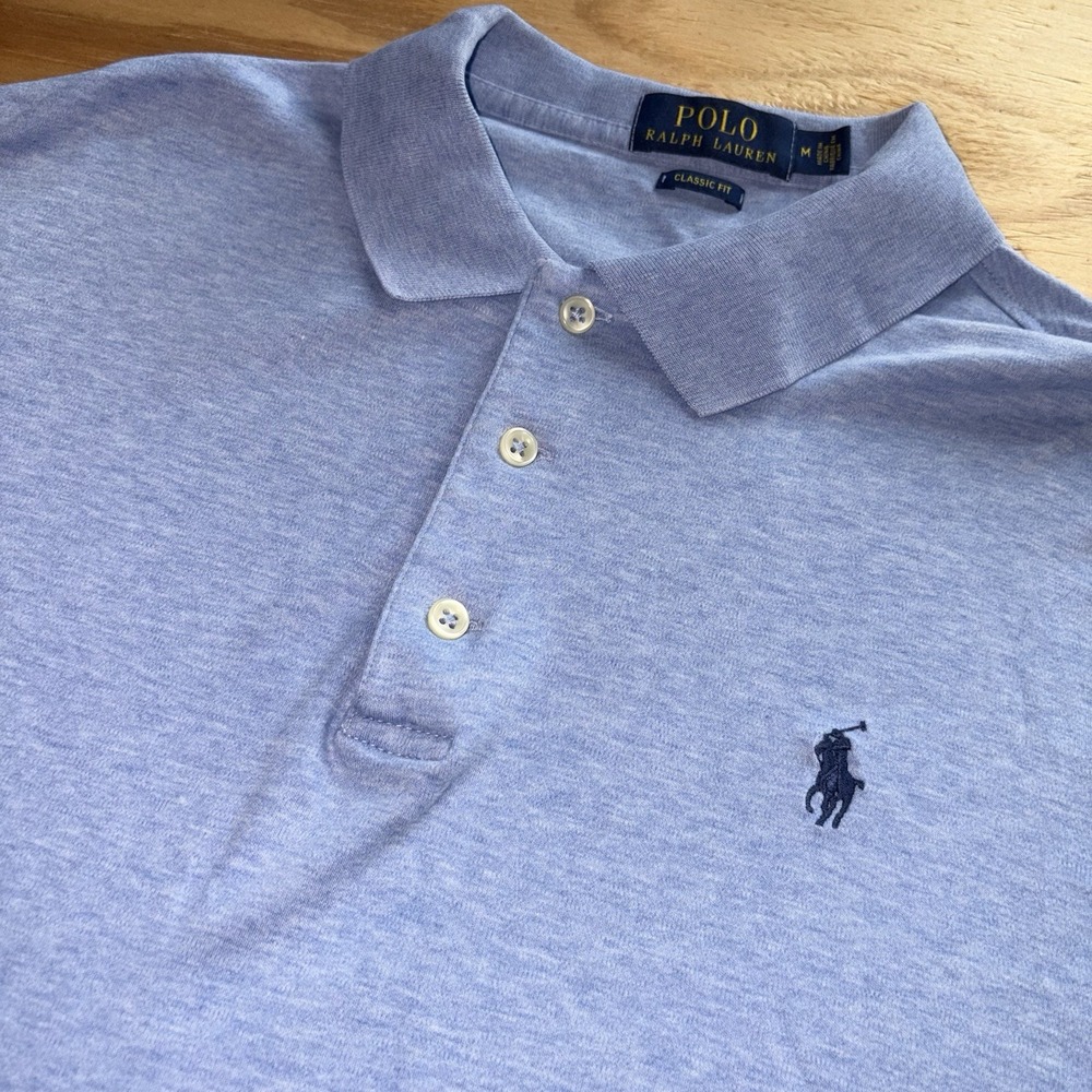 Polo Ralph Lauren Polo Shirt Mens Medium Solid Light Blue Classic Fit